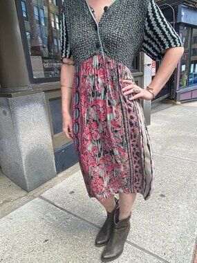Vintage 1990s Empire Waist Babydoll Rayon Patterned Carole Little Dress - Size M